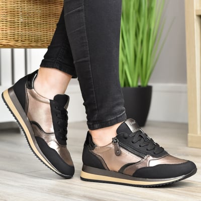 Jana - 23774 Vegan Side Zip Trainers - Black / Pewter 1